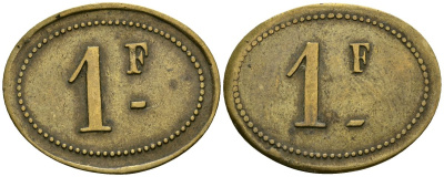 Франция 1 франк XIX-XX век ресторанный жетон латунь 4166-652