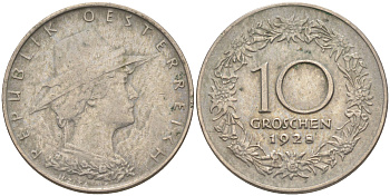 АВСТРИЯ 10 ГРОШЕЙ 1928 KM 2838 медно-никель 63-247
