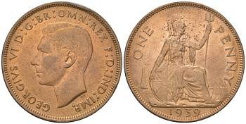 Великобритания 1 пенни 1939 Георг VI (1936-1952) KM 845, Spink 4114 бронза    82-144
