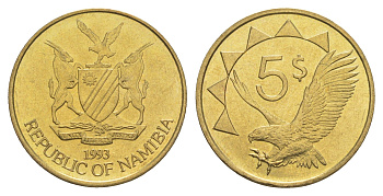 Намибия 5 долларов 1993 KM 5 латунь UNC 4544-641
