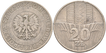 Польша 20 злотых 1976 MW KM 67 медно-никель 4111-315