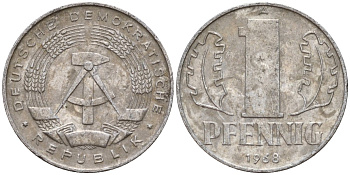 ГДР 1 пфенниг 1968 A KM 8.1 алюминий 100-524