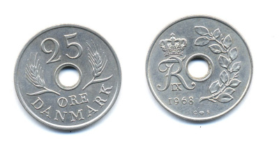 Дания 25 эре 1968 С;S, Фредерик IX (1947-1972) KM 855.1 медно-никель UNC 51-4434