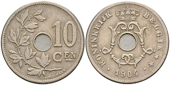Бельгия 10 сантимов 1904 BELGIE KM 52 медно-никель 4143-545