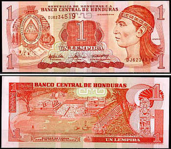 Гондурас 1 лемпира 2004 Pick 84 d бумага UNC (пресс) 6281-10-2-1