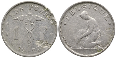 Бельгия 1 франк 1923 Belgique, Альберт I (1909-1934) KM 89 никель 4364-3534