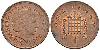 Великобритания 1 пенни 2002 Елизавета II (1952-2022) KM 986, Spink 4710 (B5) сталь плакированная медью 4609-564