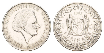 Суринам 1 гульден 1962 KM 15 серебро 413-844