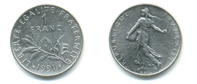 ФРАНЦИЯ 1 ФРАНК 1991 СЕЯТЕЛЬ KM 925.1 никель 57-336