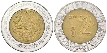 Мексика 2 песо 2010 Mo KM 604 биметалл 4398-835