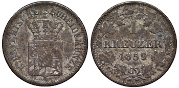 Бавария 1 крейцер 1859 Максимилиан II (1848-1864) KM 473 серебро 75-1655