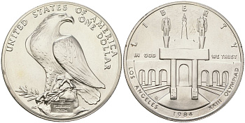 США 1 доллар 1984 S, XXIII летние Олимпийские Игры, Лос-Анджелес 1984 KM 210 серебро UNC 11-315-14