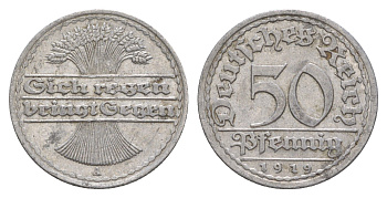 Германия 50 пфеннигов 1919 A KM 27, J. 301 алюминий 4638-954