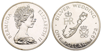Бермудские острова (Бермуды) 1 доллар 1972 Королевская серебряная свадьба KM 22a серебро PROOF 413-3222