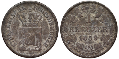 Бавария 1 крейцер 1859 Максимилиан II (1848-1864) KM 473 серебро 75-1655