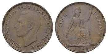 Великобритания 1 пенни 1944 Георг VI (1936-1952) КМ 845, Spink 4114 бронза 4111-714