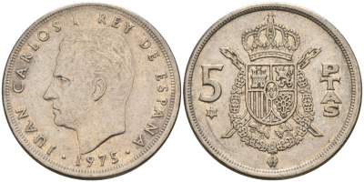 Испания 5 песет 1975 (79) Хуан Карлос I (1975-2014) KM 807 медно-никель 4155-652