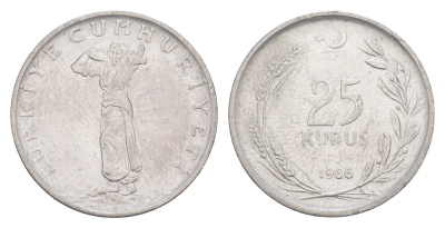 Турция 25 курушей 1966 KM 892.2 нержавеющая сталь 4648-712