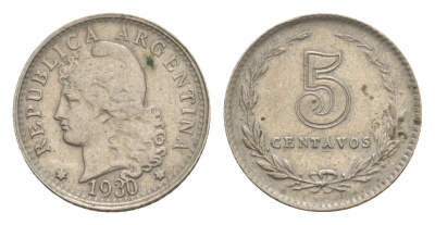 Аргентина 5 сентаво 1930 KM 34 медно-никель 4636-267