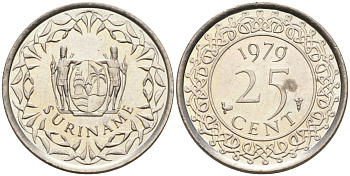 Суринам 25 центов 1979 KM 14 медно-никель aUNC 4585-967