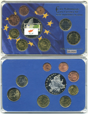 Кипр евронабор из 8 монет + медаль 2008 в пластиковом планшете UNC 7-4-1-14