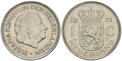 Нидерланды 1 гульден 1971 Юлиана (1948-1980) KM 184a никель 4579-535