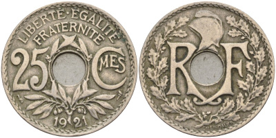 Франция 25 сантимов 1921 KM 867a, Le Franc 171.7 медно-никель 4143-414