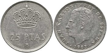 Испания 25 песет 1983 Хуан Карлос I (1975-2014) KM 824 медно-никель 111-226