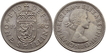 Великобритания 1 шиллинг 1956 Елизавета II (1952-2022), Шотландский герб KM 905, Spink 4148 медно-никель 83-455