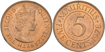 Маврикий 5 центов 1978 KM 34 бронза UNC 4620-1117