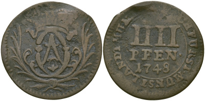 Мюнстер 4 пфеннига 1748 KM 179 медь 65-637
