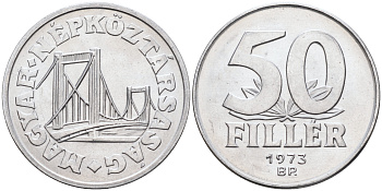Венгрия 50 филлеров 1974 BP мост Елизаветы в Будапеште KM 574 алюминий UNC 4589-422