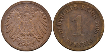 Германия 1 пфенниг 1906 E KM 10, J. 10 медь 4567-1234