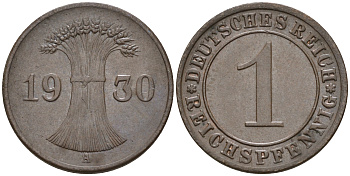 Германия 1 рейхспфенниг 1930 А KM 37, J. 313 бронза    4596-269