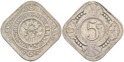 Нидерланды 5 центов 1929 Вильгельмина (1890-1948) KM 153 медно-никель 4575-843