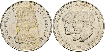 Великобритания 25 пенсов 1981 Королевская свадьба принца Чарльза и леди Дианы, Елизавета II (1952-2022) KM 925, Spink 4229 медно-никель 4364-3911