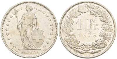 ШВЕЙЦАРИЯ 1 ФРАНК 1979 KM 24а.1 медно-никель 4544-434