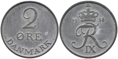 ДАНИЯ 2 ЭРЕ 1956 C; S, ФРЕДЕРИК IX (1947-1972) KM 840.2 цинк 28-1034