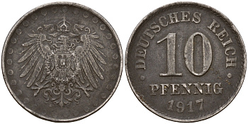 Германия 10 пфеннигов 1917 A J. 298, KM 20 железо    4603-742