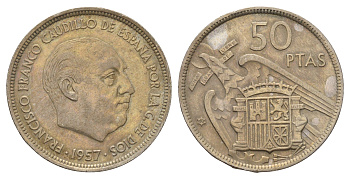 Испания 50 песет 1957 (60) Франсиско Франко (1939-1975) KM 788 медно-никель 4672-442