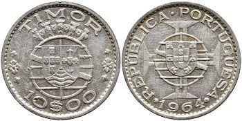Португальский Тимор 10 эскудо 1964 год тип KM 16 серебро 80-251