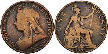 Великобритания 1 пенни 1896 Виктория (1837-1901) KM 790, Spink 3961 бронза 4149-1143