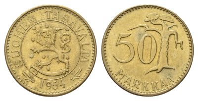 Финляндия 50 марок 1954 KM 40 алюминиевая бронза UNC 84-845