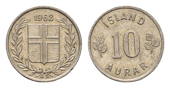 Исландия 10 эйре 1962 KM 10 медно-никель aUNC 4690-666