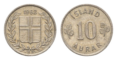 Исландия 10 эйре 1962 KM 10 медно-никель aUNC 4690-666