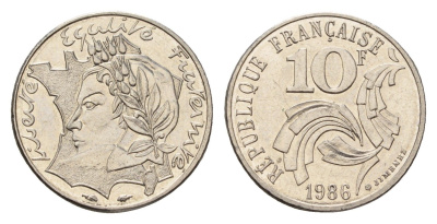 Франция 10 франков 1986 Свобода, Равенство, Братство KM 959 никель UNC 3856-534