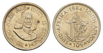 ЮАР 10 центов 1964 Ян ван Рибек KM 60 серебро aUNC 75-1742