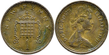 Великобритания 1 пенни 1971 Елизавета II (1952-2022) KM 915, Spink 4237 (B1) бронза 4393-252