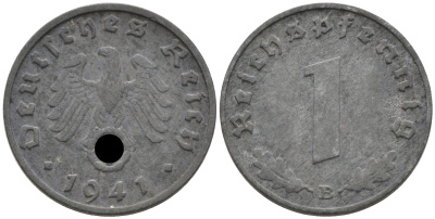 ГЕРМАНИЯ 1 РЕЙХСПФЕННИГ 1941 B J 369, KM 97 цинк 75-149