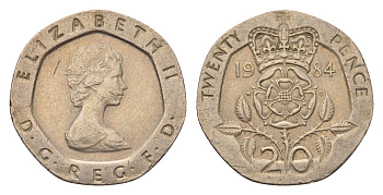 Великобритания 20 пенсов 1984 Елизавета II (1952-2022) KM 931, Spink 4230 (G1) медно-никель 4696-837